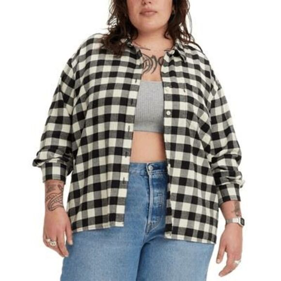 Levi's Women's Plus Size Davy Flannel Shirt - Shailene Plaid Meadow Mist 3X - Picture 1 of 4